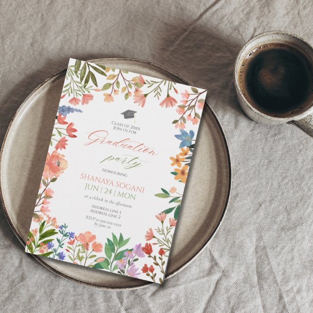 Invitation Élégant ressort fleur sauvage jardin graduation (Créateur téléchargé)
