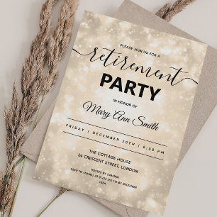 Invitation Elegant Retirement Party Gold Champagne Sparkles