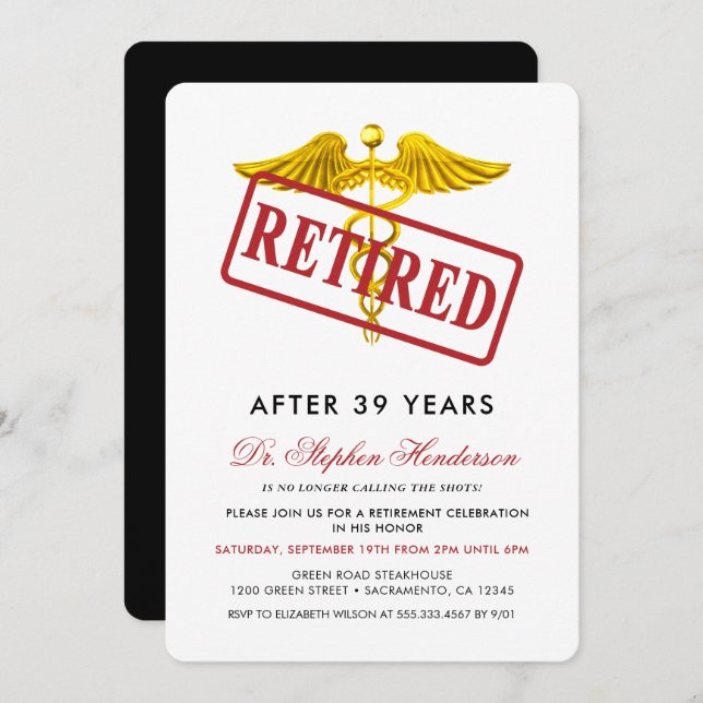 Invitation Élégant retraité Médicale (Devant / Derrière)