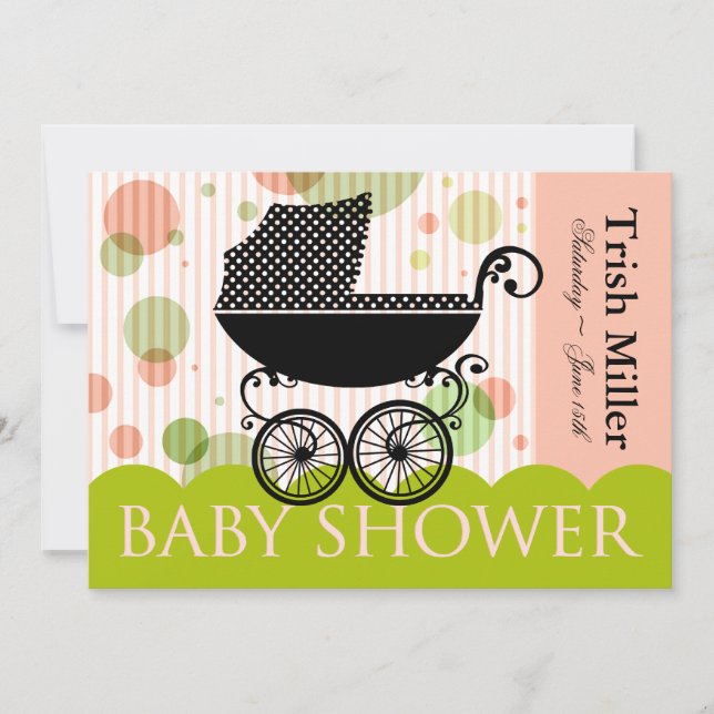 Invitation Elégant Retro Baby Carriage - Baby shower Party (Devant)