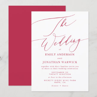 Invitation Élégant Rétro Rouge Magenta Le Mariage