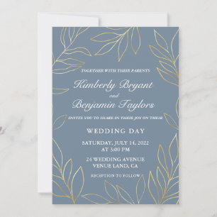 Invitation Élégant revêtement or sur Mariage bleu luxueux pou