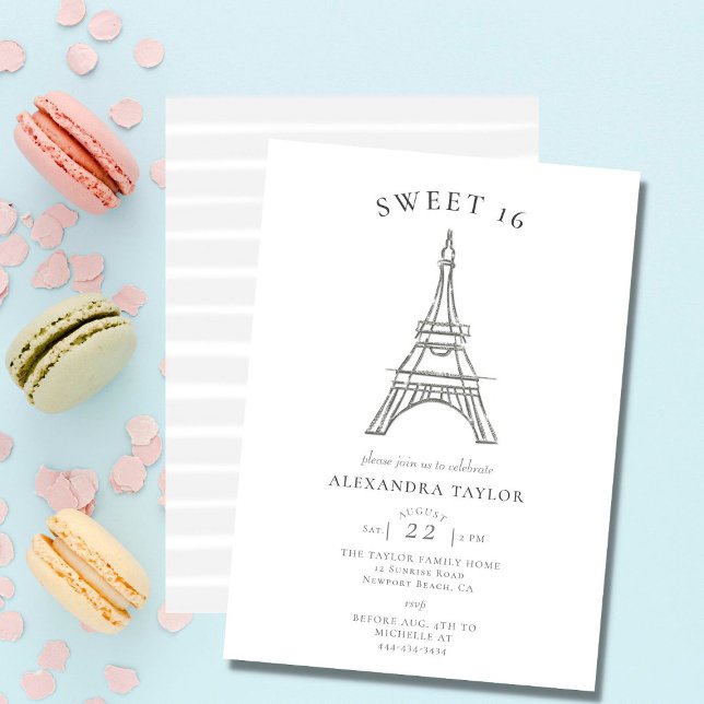 Invitation Elégant Rhinestones Eiffel Paris Minimal Sweet 16 (Créateur téléchargé)