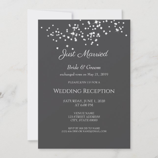 Invitation Elégant Rhinestones Réception de mariage Eloped (Devant)