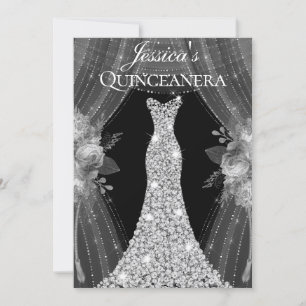 Invitation Élégant rideaux d'argent robe Quinceanera Party