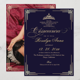 Invitation Élégant Robe de Princesse Bleu Nuit pour Quinceañe