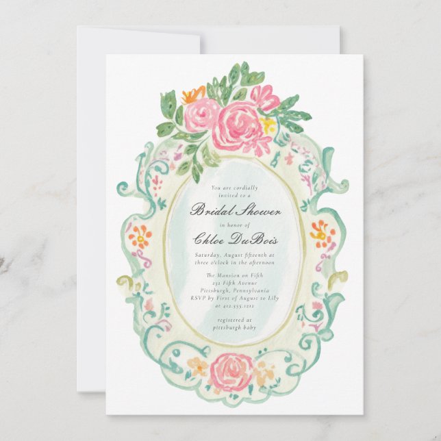 Invitation Elegant Rococo Floral Bridal Shower QR code  (Devant)