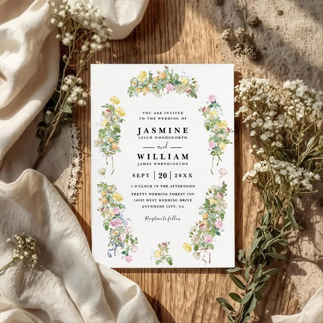 Invitation Elegant Romantic Bustling Flowers QR Code Wedding (Créateur téléchargé)