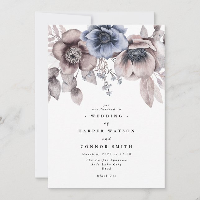 Invitation Elégant romantique Aquarelle Mariage floral (Devant)