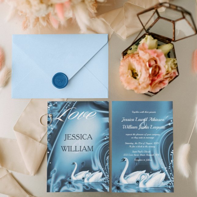 Invitation Elégant Romantique Bleu Cygne Amour Mariage Invite (Créateur téléchargé)