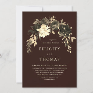 Invitation Élégant romantique Chocolat foncé QR Code Mariage