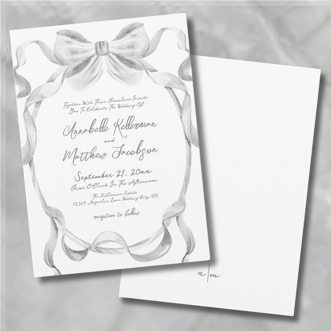 Invitation Élégant Romantique Coup de Main Mariage Fantaisist (Elegant Romantic Bow Handwritten Whimsical Wedding Invitation)