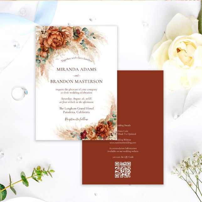Invitation Élégant Romantique Floral Bohème Code QR Mariage (Créateur téléchargé)