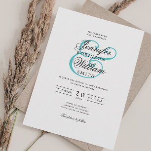 Invitation Élégant Romantique Mariage Classic Script Turquois