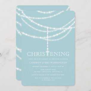 Invitation Elégant Rosary Cross Sparkles Christening Invitati