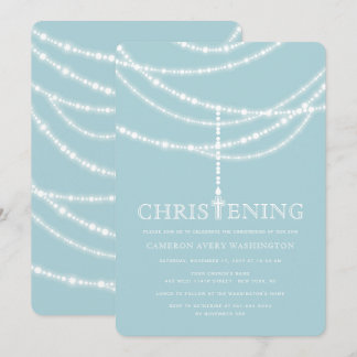 Invitation Elégant Rosary Cross Sparkles Christening Invitati