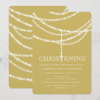 Invitation Elégant Rosary Cross Sparkles Christening Invitati