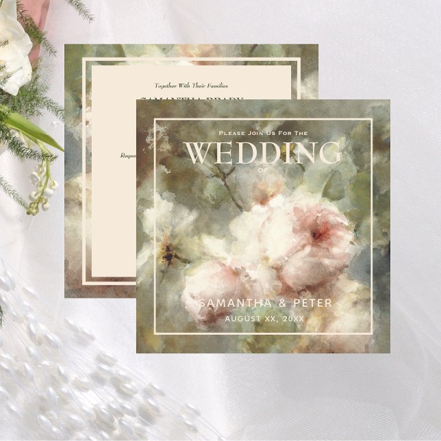 Invitation Elégant Rose antique, Aquarelle rose douce Floral (Elegant Antique Roses, Soft Pink Watercolor Floral Invitation 2)