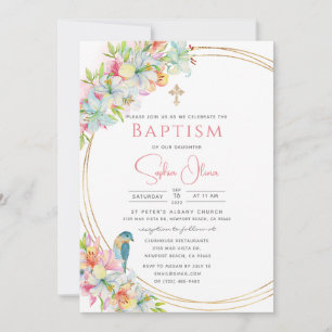 Invitation Elégant rose Aquarelle Floral Girl Baptism