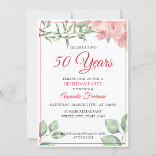 Invitation Elégant rose Aquarelle Rose Mère Anniversaire