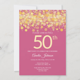 Invitation Elégant rose avec Gold String Lights 50e anniversa