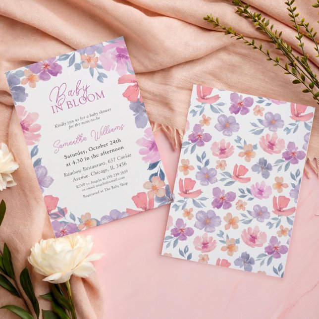 Invitation Élégant Rose Bébé en Fleur Floral  (Créateur téléchargé)