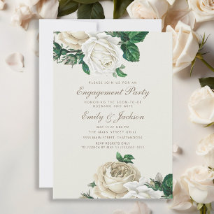 Invitation Élégant Rose Blanc Floral Fiançailles