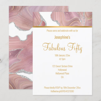 INVITATION ÉLÉGANT ROSE BLANC MARBRE D'OR SUR MESURE