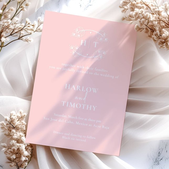 Invitation Élégant rose blanc Monogram Mariage de calligraphi (Créateur téléchargé)