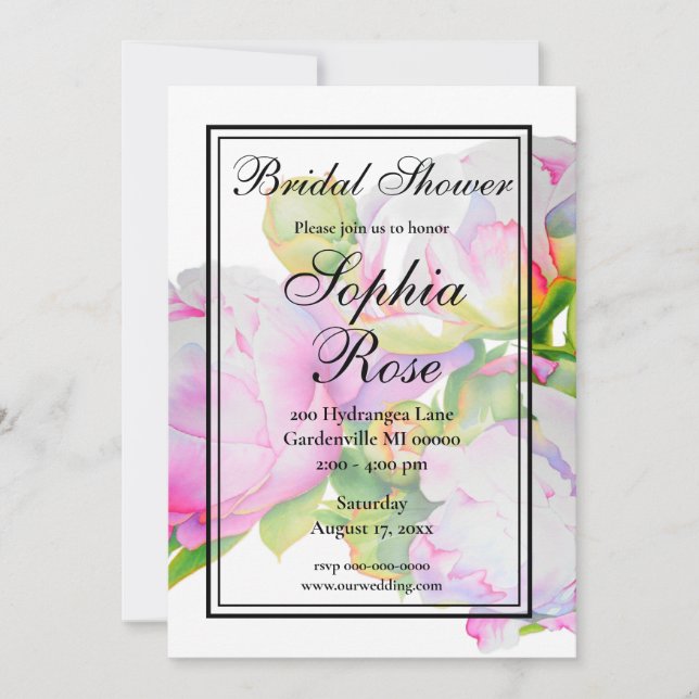 Invitation Elégant rose blanc poitrine rose douche nuptiale (Devant)