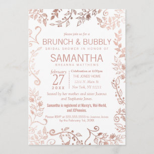 Invitation Elégant Rose blanche or brunch floral Bubbly