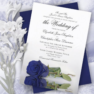 Invitation Élégant Rose bleu marine foncé Mariage officiel