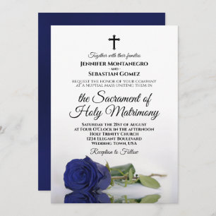 Invitation Élégant Rose bleu marine Mariage catholique modern