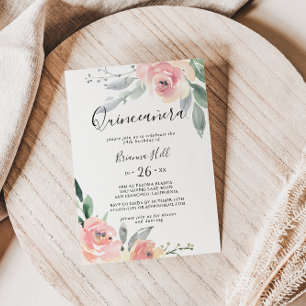 Invitation Elégant rose Blush Floral Quinceañera