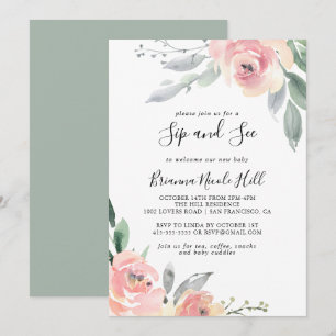Invitation Elégant rose Blush Floral Sip et voir