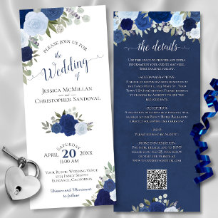 Invitation Elegant Rose Boho bleu QR Code Détails Mariage