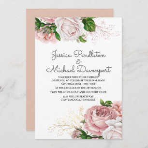 Invitation Élégant Rose botanique rose Floral blanc Mariage