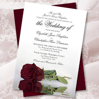 Invitation Élégant Rose Bourgogne à longue tige Mariage forme