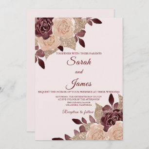 Invitation Elégant Rose Bourgogne Parties scintillant or Mari