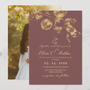 Invitation Élégant Rose Brown Pantone Gold Mariage