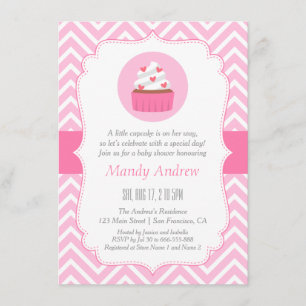 Invitation Elégant rose Chevron Cupcake Baby Girl Douche