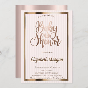 Invitation Élégant Rose chic Baby shower rayé or
