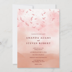 Invitation Élégant Rose chic Feuilles or Mariage Abstrait