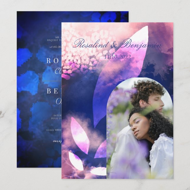 Invitation Élégant Rose chic Gold Violet Arch Mariage photo (Devant / Derrière)