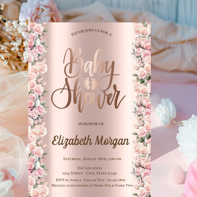 Invitation Élégant Rose Chic Rose Baby shower Or (Créateur téléchargé)