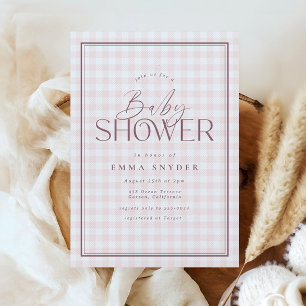 Invitation Élégant rose clair En vichy Baby shower fille