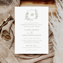 Élégant Rose crête Mariage Monogramme Sage