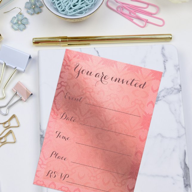 Invitation Élégant Rosé Damas Remplir Dans Multifonction Pers (Créateur téléchargé)