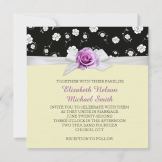 Invitation Elegant Rose Damask Ribbon Ivory Wedding Invitatio