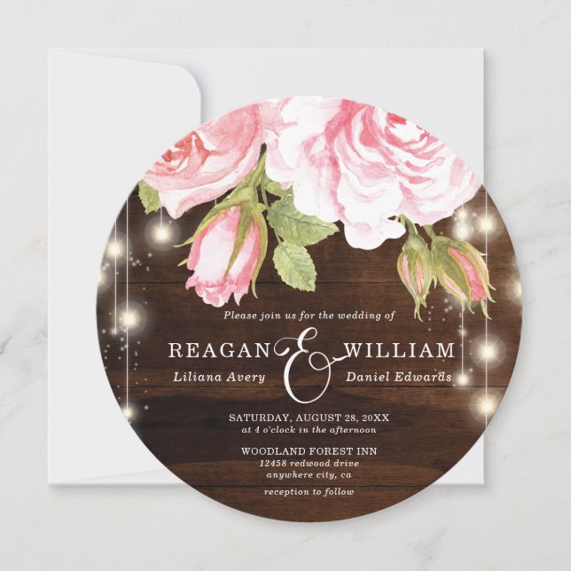 Invitation Élégant Rose de bois rustique Mariage (Devant)